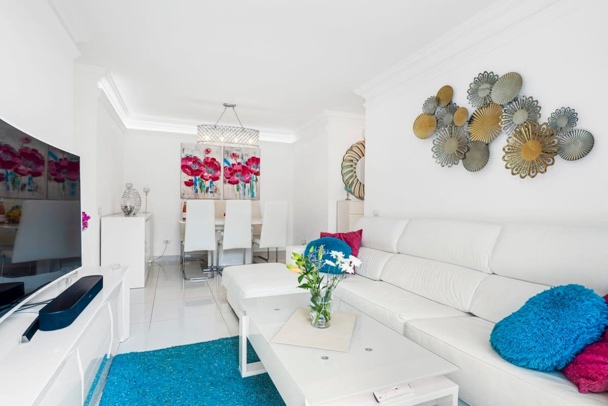 Living Room with Sitting & Dining Areas, Apple TV Multimedia & Sound System