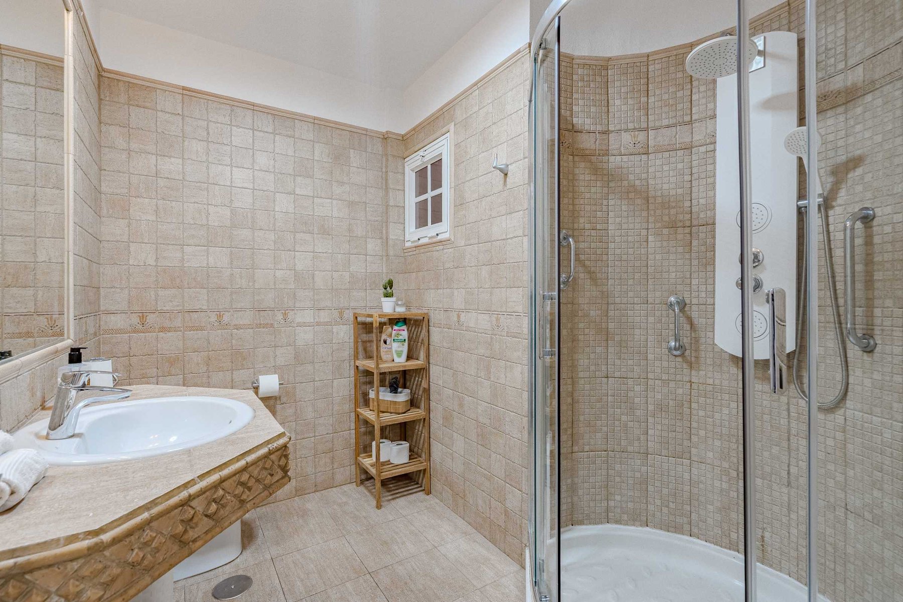 Fully Stocked Bathroom with Toilet