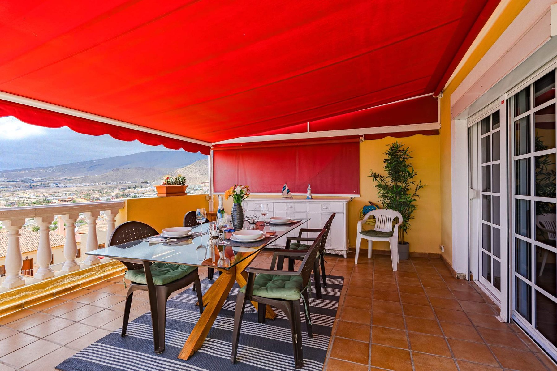 Huge Terrace with Hammock, Sunbeds, Dining Area and Ocean & Mountain Views