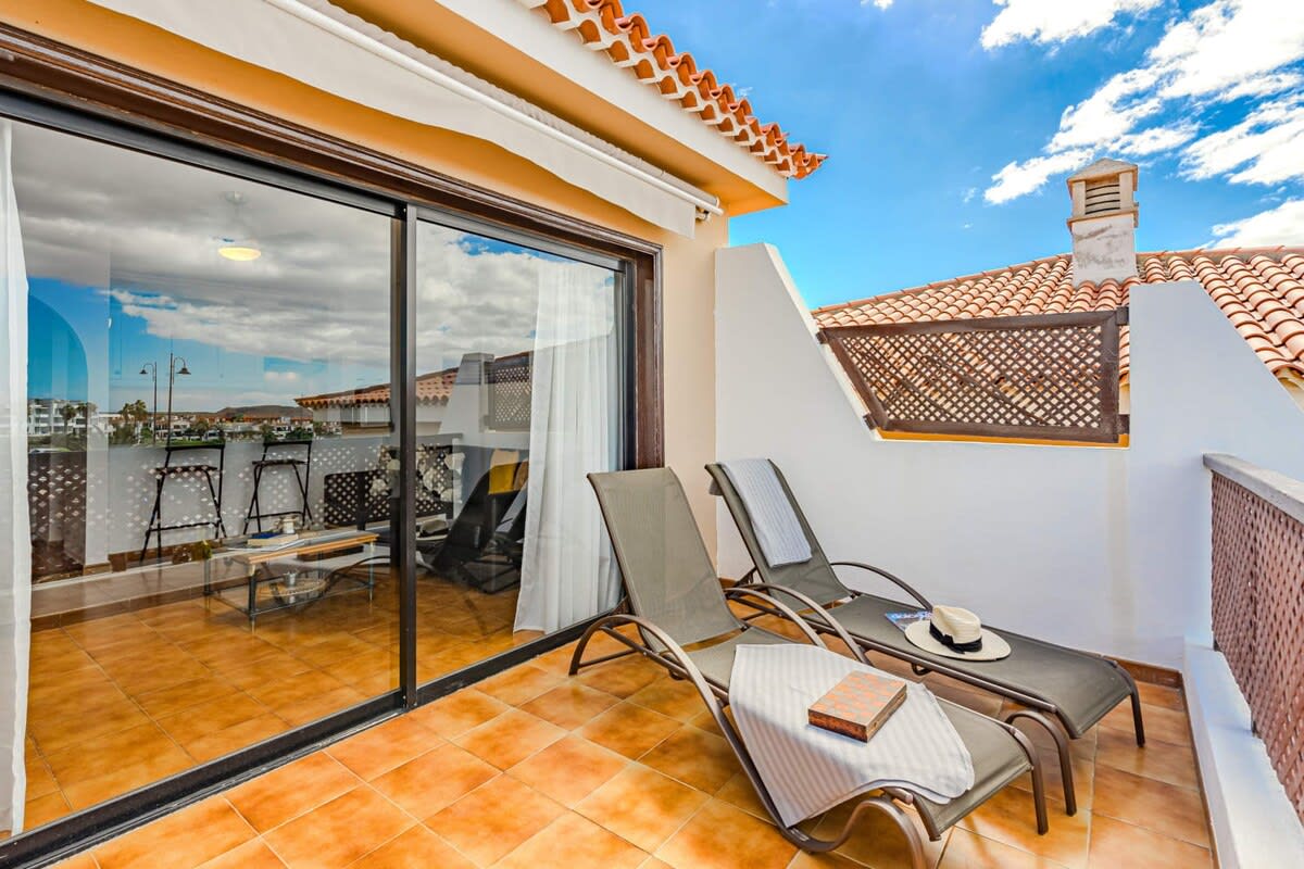 Terrace with Ocean & Mountain Views, Sunbeds & Dining Area