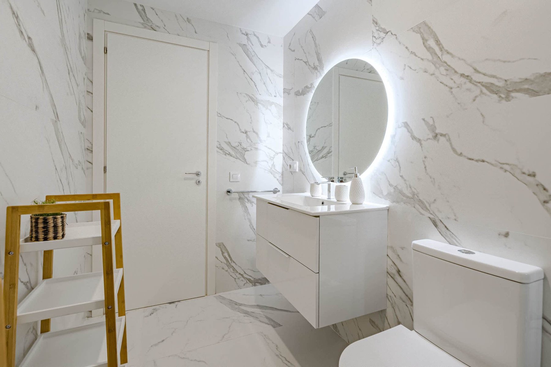 Bathroom with Sink, Toilet Mirror with Backlight and Walk-In Shower
