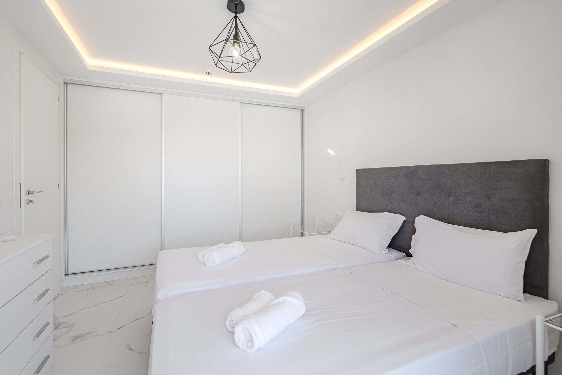 Main Bedroom with Double Bed, Wardrobe, Room Darkening Shades and Pool View