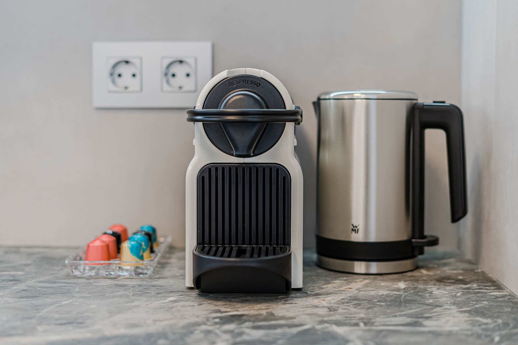 Nespresso Coffee Station with Designer Kettle and Complimentary Coffee Capsules