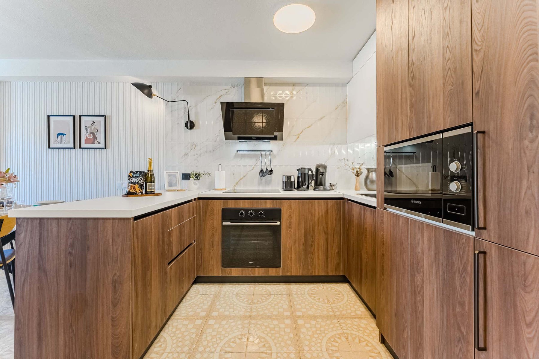 Stylish Kitchen Bar Counter — Perfect for Light Bites, Morning Coffee, or Sharing a Toast Before a Night Out in the Canaries