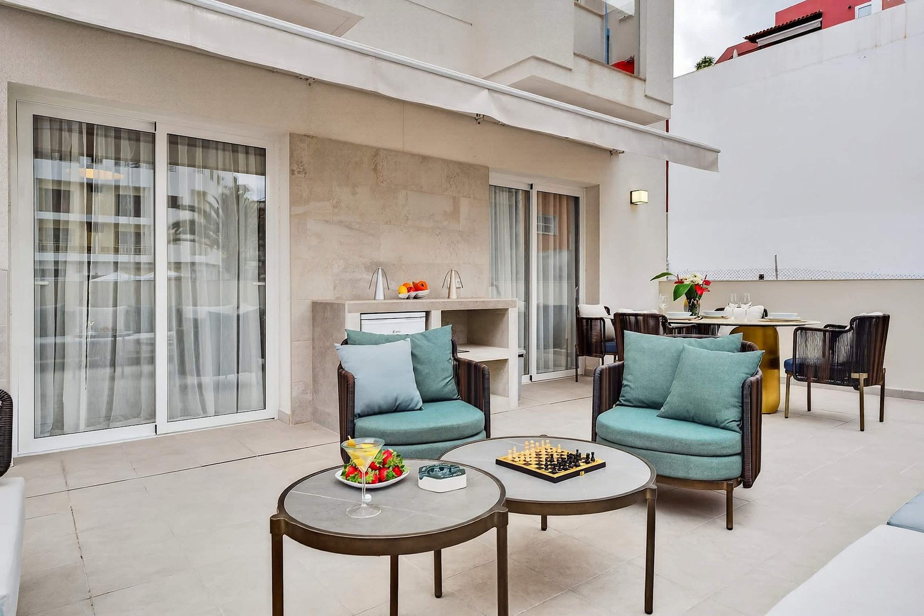 Designer Outdoor Lounge with Dining & Daybeds — Entertain in Style on Your Private Sun-Drenched Terrace in Playa San Juan