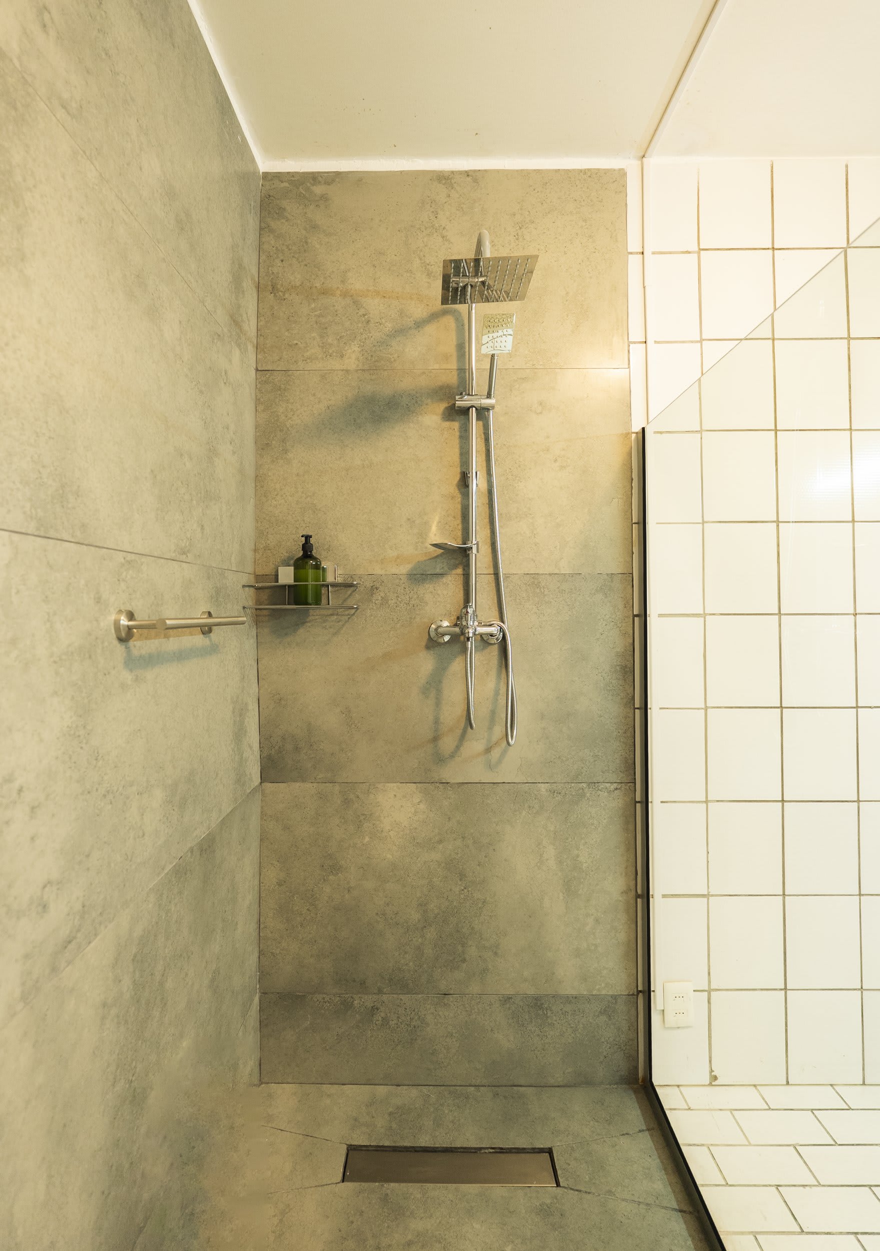 Walk-In Rain Shower with Stone Tiles