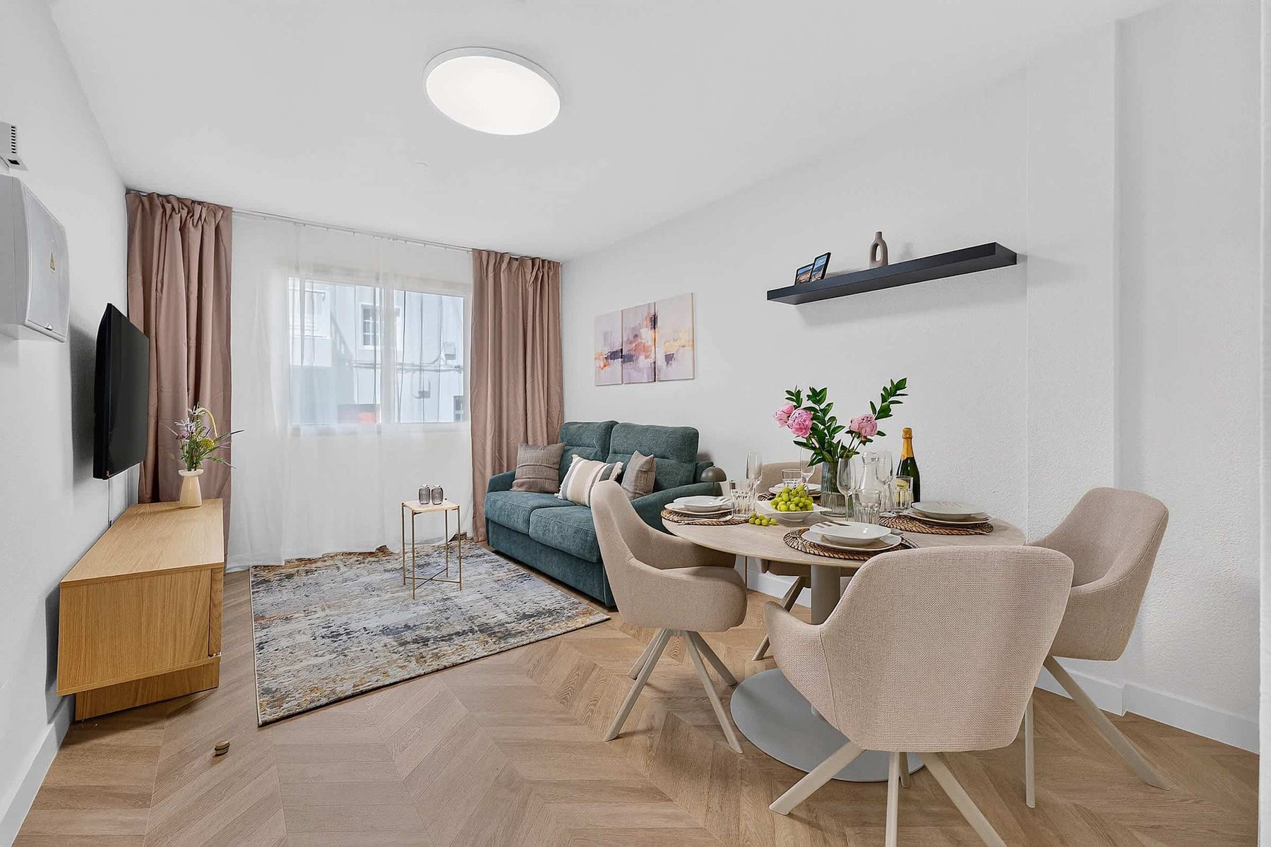 Bright Living and Dining Area with Refined Mediterranean Styling