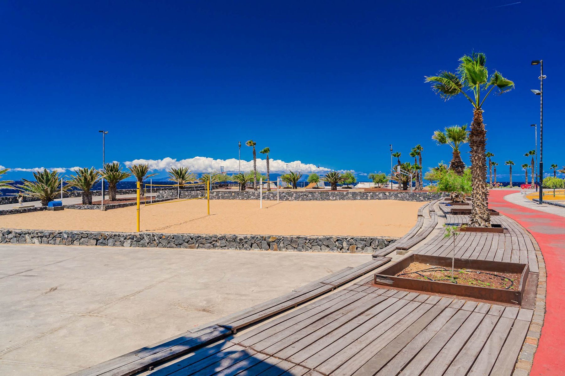 Oceanfront Volleyball Court — Vibrant Courts, Fresh Breeze, and Palm-Lined Views