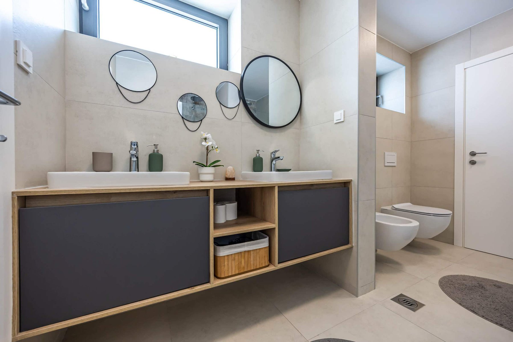 Jack-and-Jill Bathroom with Twin Basins