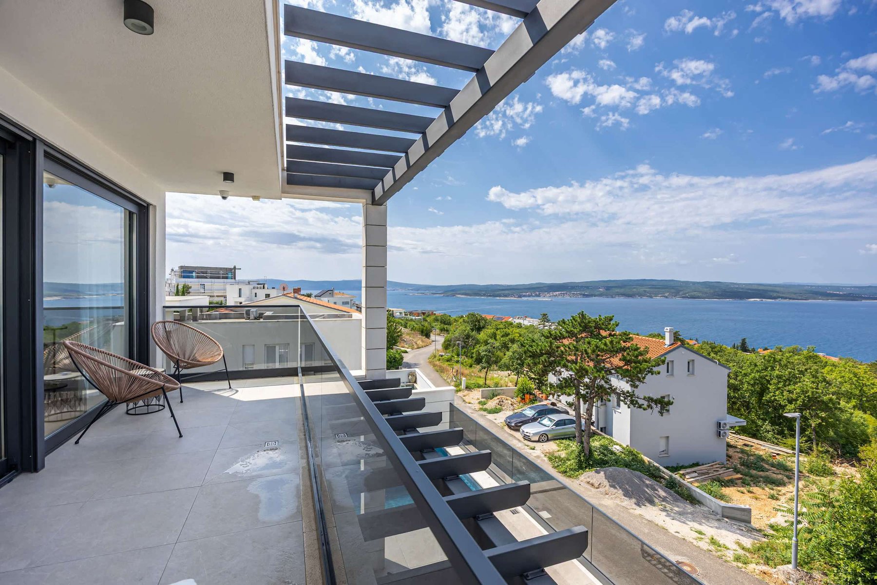 Living Room Terrace with Pergola & Sea View