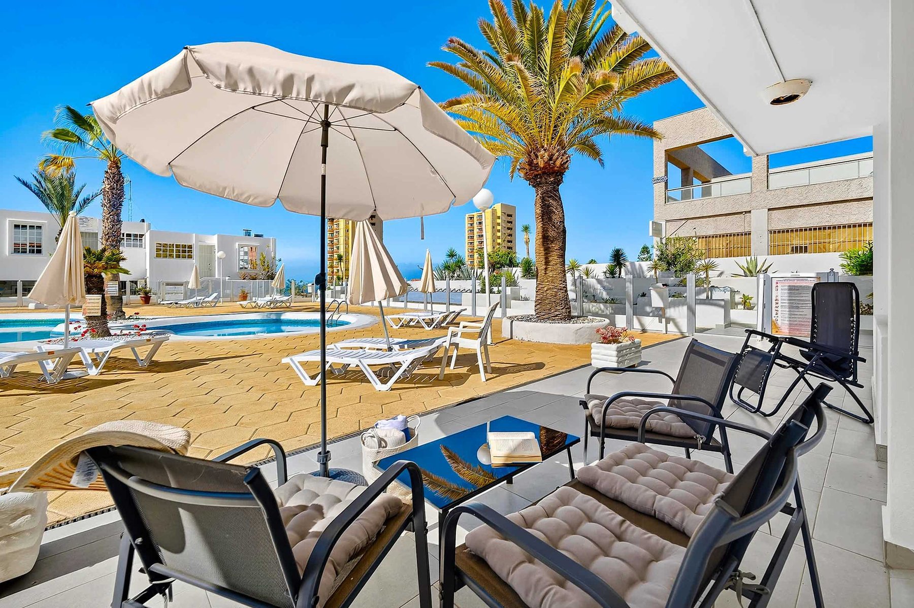 Terrace with Pool, Palms & Sea View