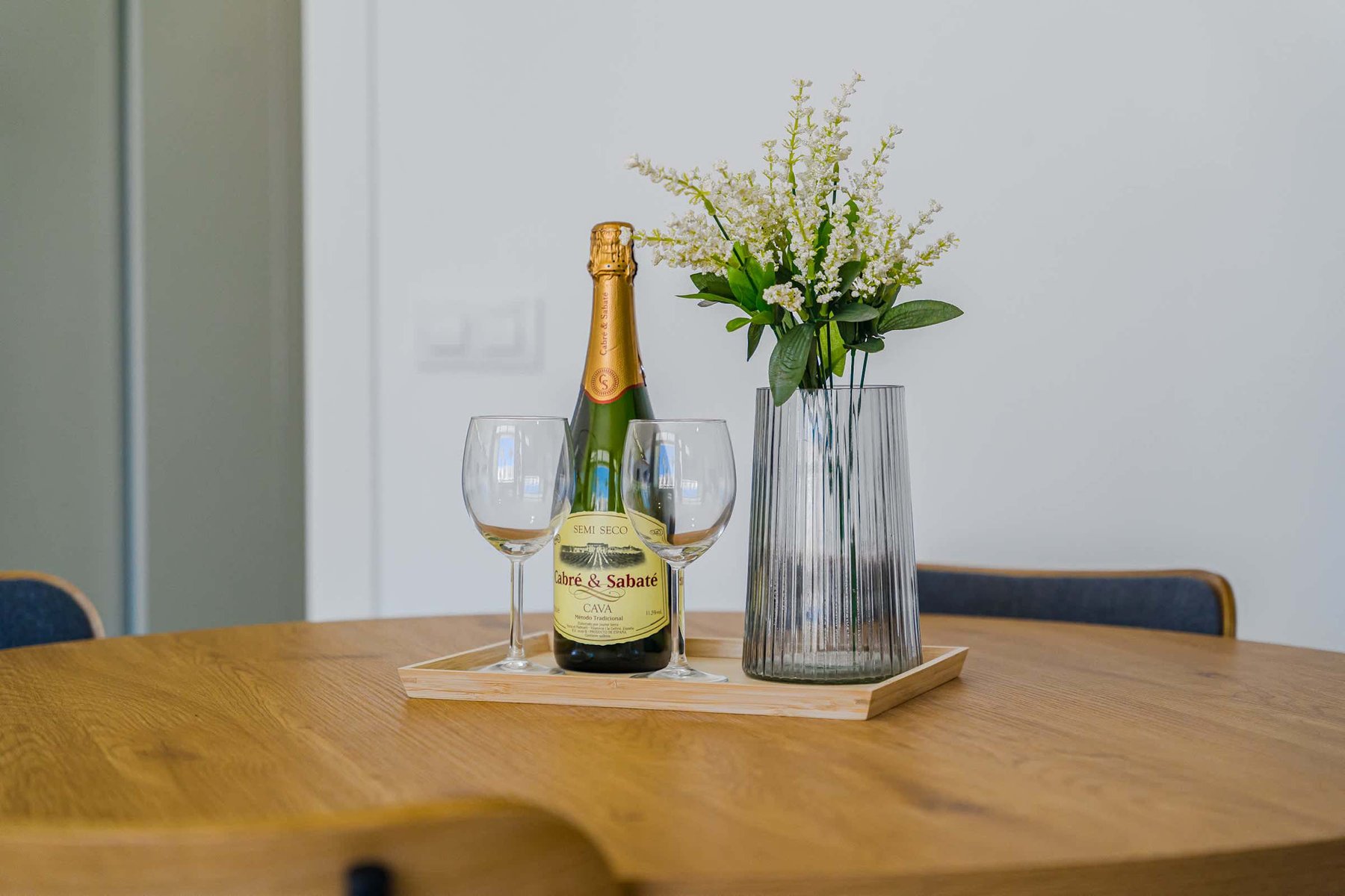 Chilled Cava & Fresh Flowers on the Dining Table
