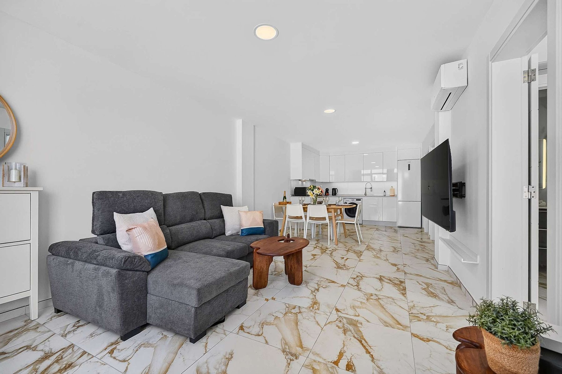 Open-Plan Living Room with Marble Floors