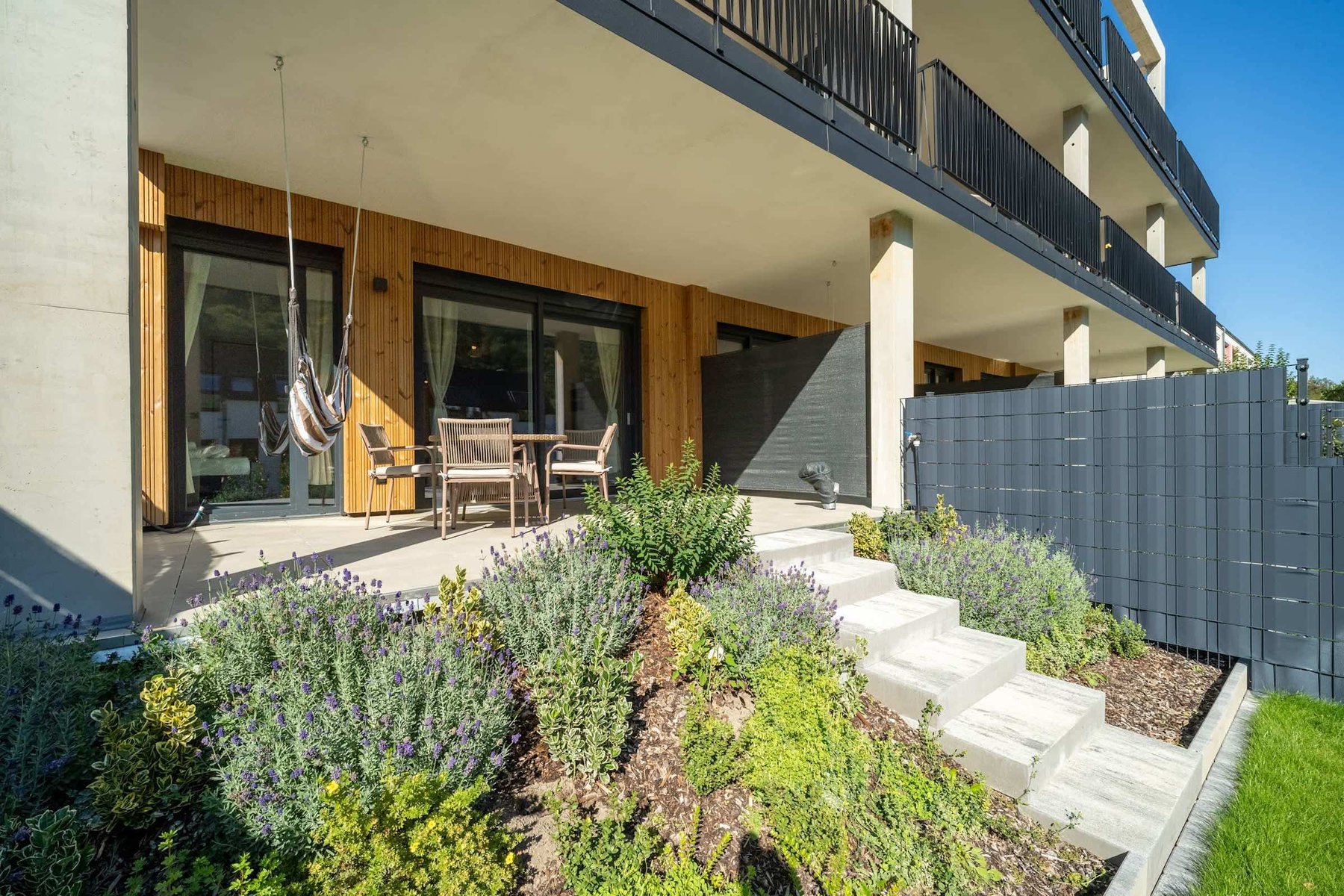 Terrace and planted garden steps